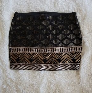 Express Mini Skirt Sequence Black Gold Silver  W 31 L 14.5